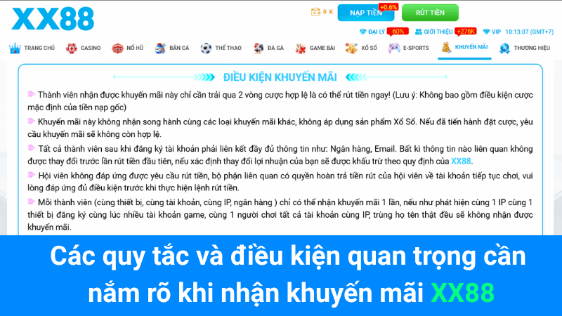 Các quy tắc và điều kiện quan trọng cần nắm rõ khi nhận khuyến mãi XX88